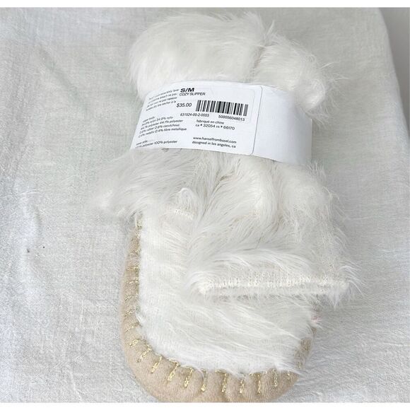 Anthropologie Hansel From Basel Cozy Slipper Cream Nwt Size S/M Furry Sock - Picture 2 of 5
